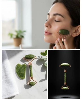 Doğal Yeşim Roller ve Gua Sha Yüz Şekillendirme Seti