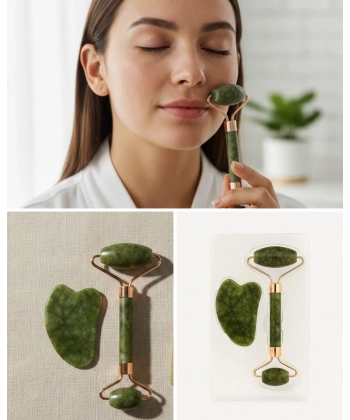 Doğal Yeşim Taşı Yüz Masaj Roller ve Gua Sha Seti 2 Parça