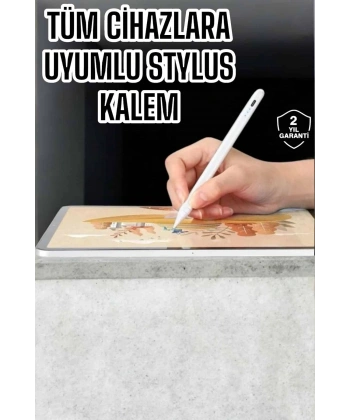 Dokunmatik Kalem Beyaz Şarjlı Yedek Uçlu Android ve İOS Uyumlu
