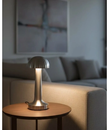 Dokunmatik Mantar Masa Lambası 3 Modlu Işık Şarjlı Kablosuz LED Krom Gövde