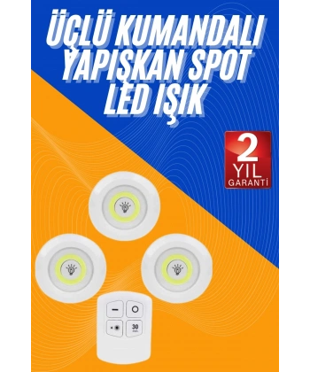 Dolap Işığı Mutfak Rafı Işığı Uzaktan Kumandalı 3 Lü Spot Led Lamba
