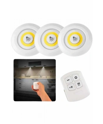 Dolap Işığı Mutfak Rafı Işığı Uzaktan Kumandalı 3 Lü Spot Led Lamba