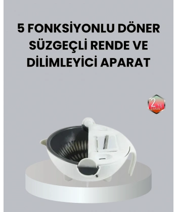 Döner Mekanizmalı 5’i 1 Arada Süzgeçli Rende Sebze Meyve Doğrama Cihazı
