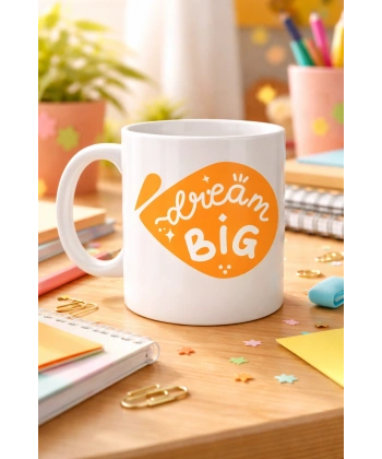 Dream Big Yazılı Porselen Kupa MODEL 135 – Motivasyon Temalı, Sıcak Tasarım, Kahve & Çay Kupası, Hediye Fikri