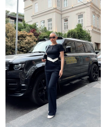 Düğme yakalı siyah alt üst takım s3943