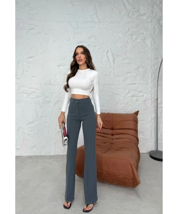Düğmeli Palazzo pantolon füme p170091
