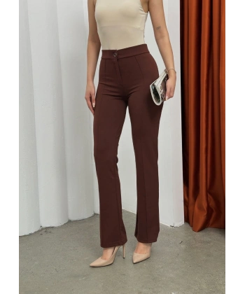 Düğmeli Palazzo pantolon kahve p170091