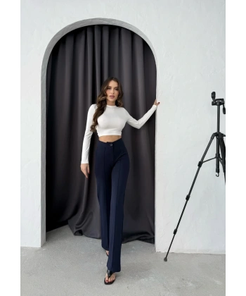 Düğmeli Palazzo pantolon lacivert p170091