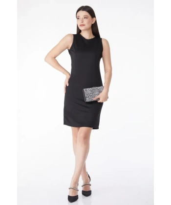 Düz Bisiklet Yaka Kadın Siyah Mini Elbise