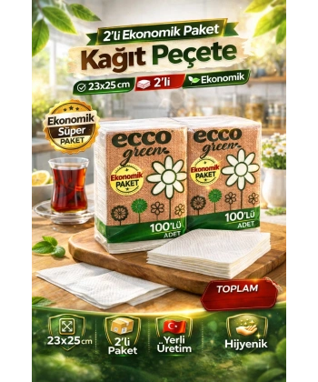Ecco Green Kağıt Peçete 100’lü 2 Adet 23x25 cm Ekonomik Paket