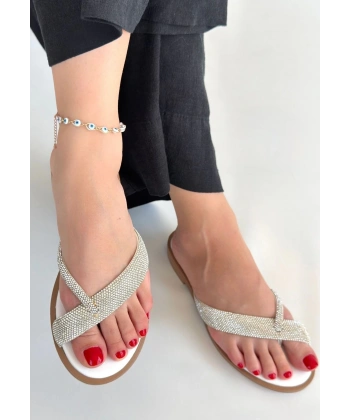 Eday Gümüş Boncuk İşlemeli Terlik