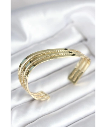 Eğik Şerit Model Gold Renk Pirinç Kadın Bileklik