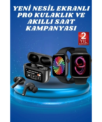 Ekranlı Yeni Nesil Pro Kulaklık ve Akıllı Saat Kampanyası Kulak İçi Mikrofonlu