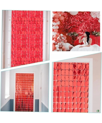 Ekstra Metalize Kırmızı Renk Disko Dikdörtgen Kesim Kapı Perdesi Dekorasyon 1x2 Metre