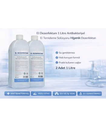 El Dezenfektanı 1 Litre Antibakteriyel El Temizleme Solüsyonu 2 Adet