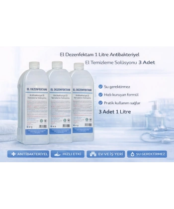 El Dezenfektanı 1 Litre Antibakteriyel El Temizleme Solüsyonu 3 Adet