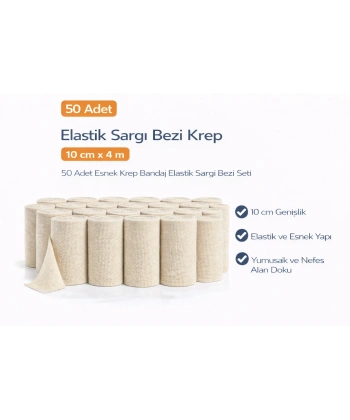 Elastik Sargı Bezi Krep 10 cm x 4 m 50 Adet Esnek Krep Bandaj Elastik Sargı Bezi Seti