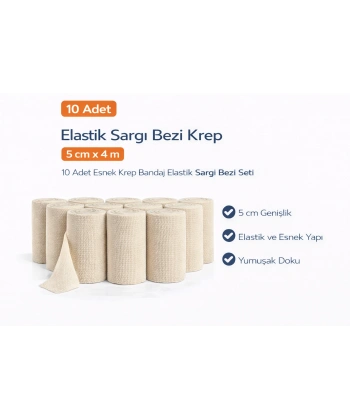 Elastik Sargı Bezi Krep 5 cm x 4 m 10 Adet Esnek Krep Bandaj Elastik Sargı Bezi Seti