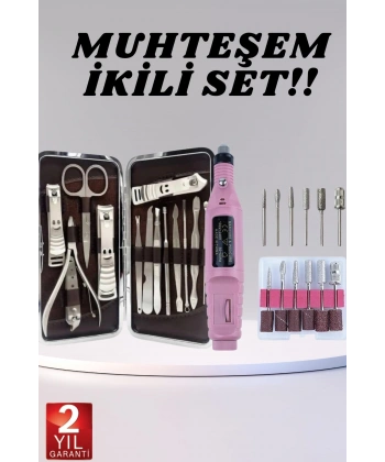 Elektrikli Manikür Pedikür Seti İkili Set 12 Parça Tırnak Bakımı Törpü Protez Çıkarma