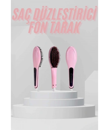 Elektrikli Saç Düzleştirici Tarak Saç Düzleştirici Fırça Sıkı Dişli Pembe