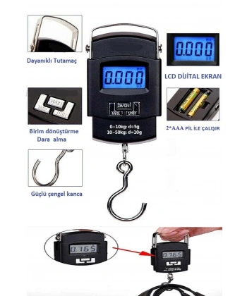Elektronik Dijital El Kantarı 50 Kg Terazi Tartı 10 Gr Hassasiyet