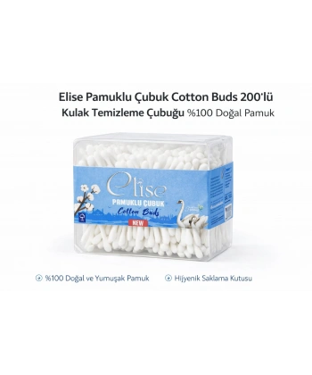 Elise Pamuklu Çubuk Cotton Buds 200’lü Kulak Temizleme Çubuğu Doğal Pamuk 1 Paket