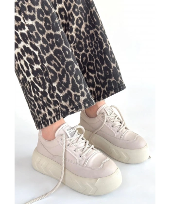 Emwa Bej Cilt Bağcıklı Spor Ayakkabı