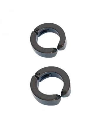 Erkek Küpesi - 2 Adet Siyah Çelik Kıstırmalı Küpe Paslanmaz Atmaz Çelik Siyah Küpe