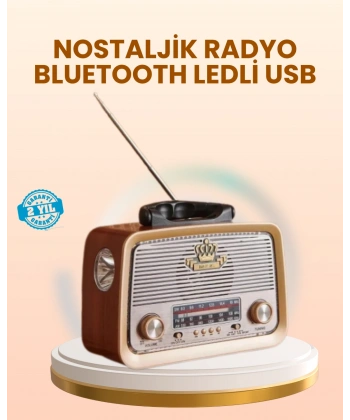 Eskitme Tasarımlı Ahşap Bluetooth Radyo LED Aydınlatmalı