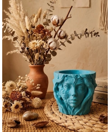 Estetik Kadın Yüzü Heykel Tasarımlı Dekoratif 3D Saksı Vazo