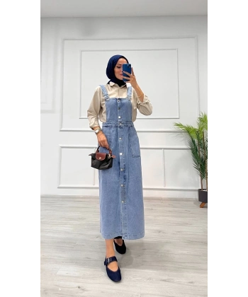 Etekli salopet enzim süper taş yıkama buz mavi d 2521