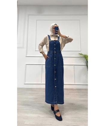 Etekli salopet enzim süper taş yıkama koyu mavi d2521