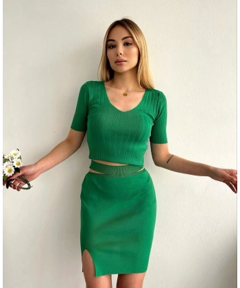 Etekli triko takım yeşil t23107