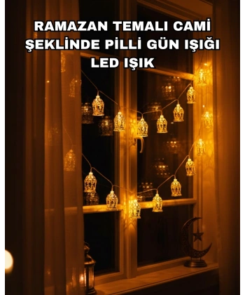 Ev Dekoru İçin Ramazan LED Işık Pilli Sıcak Sarı Cami Figürlü