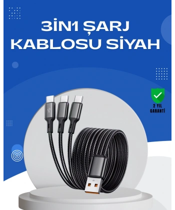 Evrensel 3 Başlıklı Şarj Kablosu – iPhone Huawei Samsung İçin