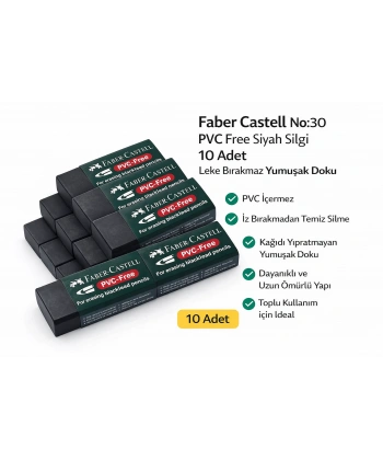 Faber Castell No:30 PVC Free Siyah Silgi 10 Adet Leke Bırakmaz Yumuşak Doku