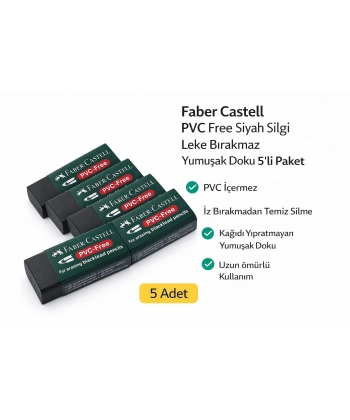 Faber Castell No:30 PVC Free Siyah Silgi 5 Adet Leke Bırakmaz Yumuşak Doku