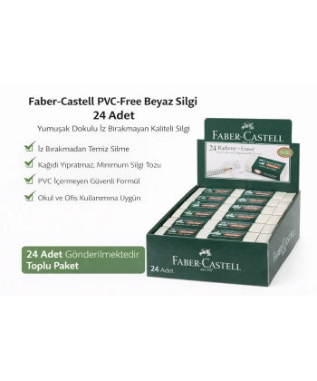Faber-Castell No24 PVC Free Beyaz Silgi 24 Adet Standlı Kutu İz Bırakmayan Yumuşak Okul Ofis Silgisi