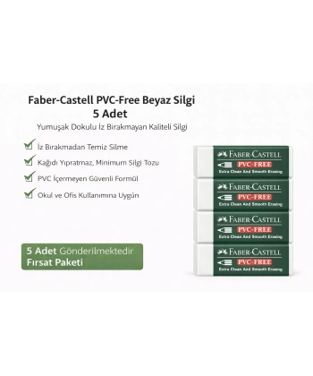 Faber-Castell  No24 PVC Free Beyaz Silgi 5 Adet İz Bırakmayan Yumuşak Dokulu Okul Ofis Silgisi