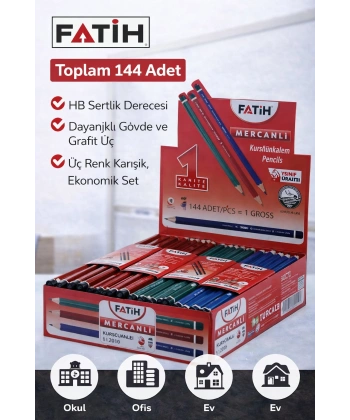 Fatih Mercanlı 12010 HB Kurşun Kalem Silgisiz 144 Adet Karışık Renk
