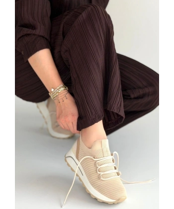 Feort Bej Triko Bağcıklı Spor Ayakkabı