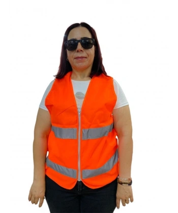 Fermuarlı Turuncu İkaz Yeleği XL Beden 59 cm