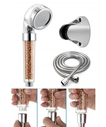 Filtreli Ve Su Tasarruflu Arıtmalı Duş Başlığı Seti Boncuklu Başlık Hortum Ve Mafsal Set