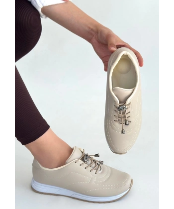 Finna Bej Cilt Bağcıklı Spor Ayakkabı