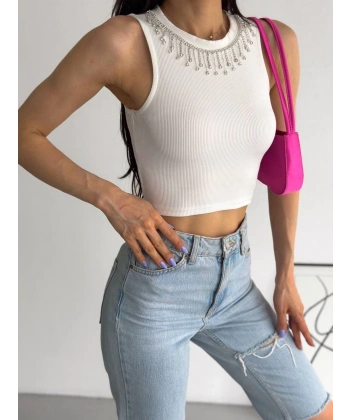 fitilli kaşkorse yakası zincirli atlet beyaz