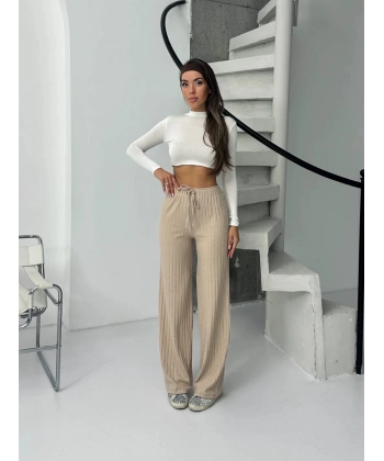 Fitilli şardonlu pantolon bej a4058