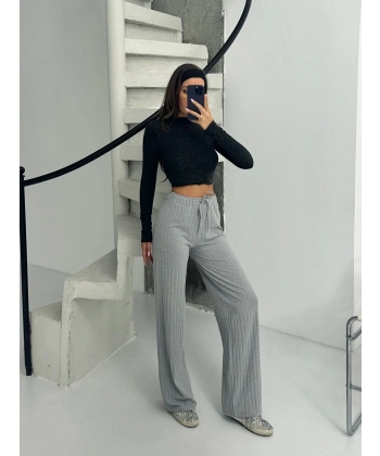 Fitilli şardonlu pantolon gri a4058