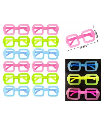 Fosforlu Kare Model Glow Parti Gözlüğü Karanlıkta Yanan Gözlükler 12 Adet