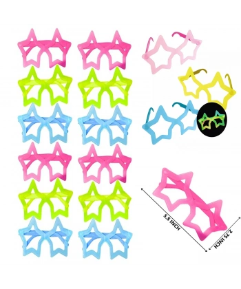 Fosforlu Yıldız Model Glow Parti Gözlüğü Karanlıkta Yanan Gözlükler 12 Adet