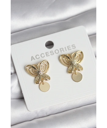 Füsun Küpesi Model Gold Renk Kelebek Model Pirinç Kadın Küpe